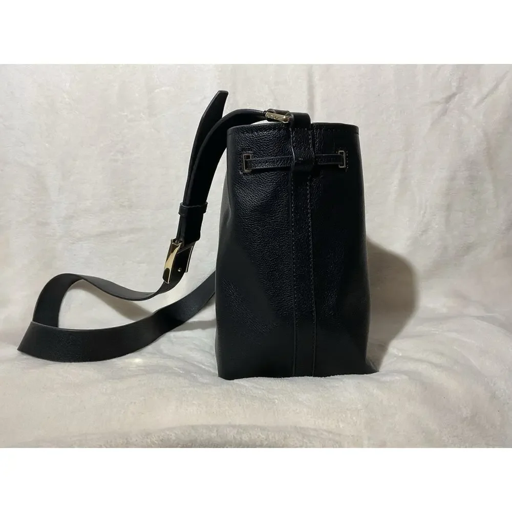 Calvin Klein Drawstring Bucket Bag Purse in Black Adjustable Gold Accents